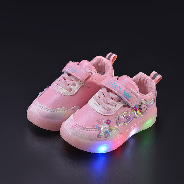 26-30 yards2024 Spring and Autumn New Aisha White Shoes Children's sneaker Leather LED Luminous Shoes Children's Casual Sneakers 26-30