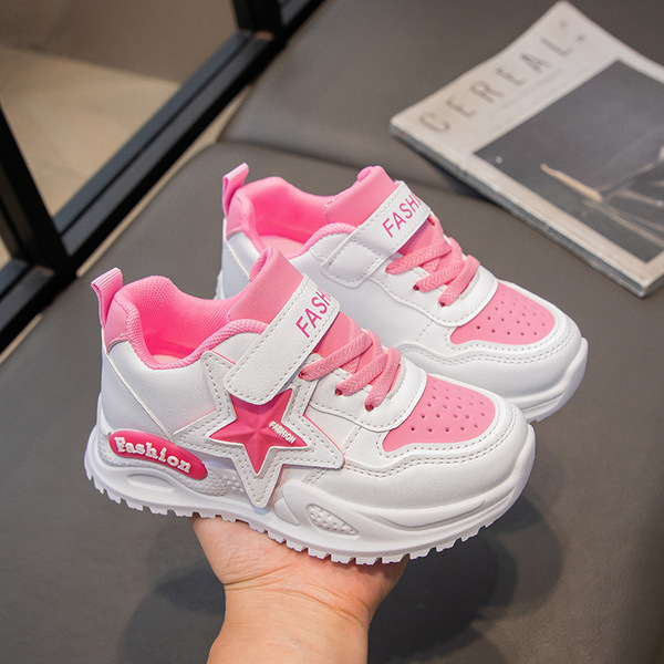 Girls' Shoes 24 Spring New sneaker Breathable Fashion Middle and Big Children's Leather White Shoes Primary School Father Shoes