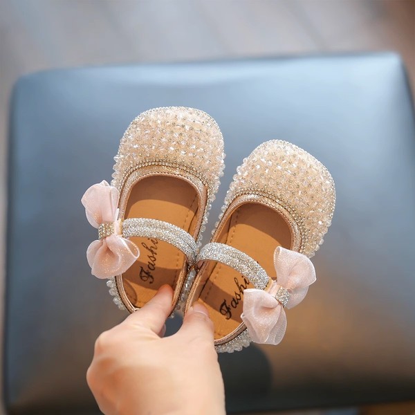 Girls Princess Shoes 2025 Spring and Autumn New Children's Shoes Soft-soled Leather Shoes Baby Shoes Fashion Performance Crystal Shoes